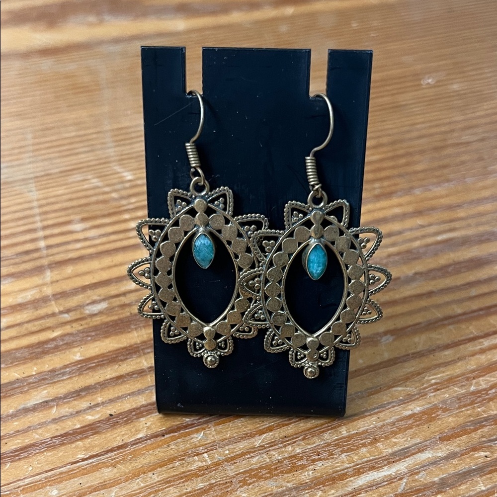 Antiqued goldtone and jade earrings